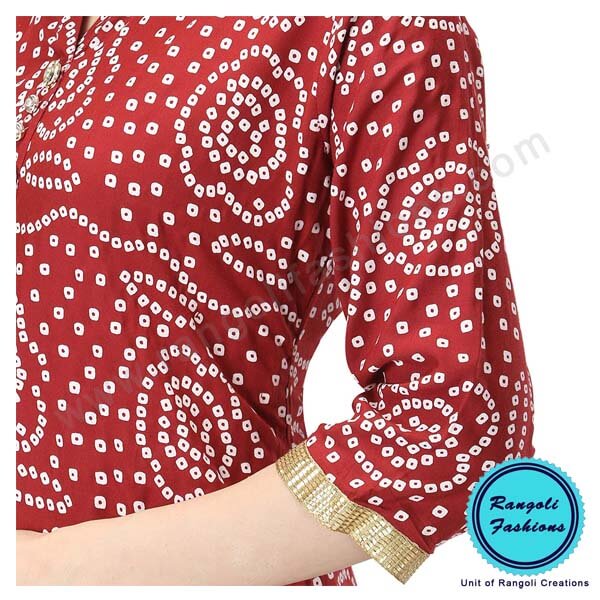 Bandhani Printed Cotton Kurti Red Maroon View 3