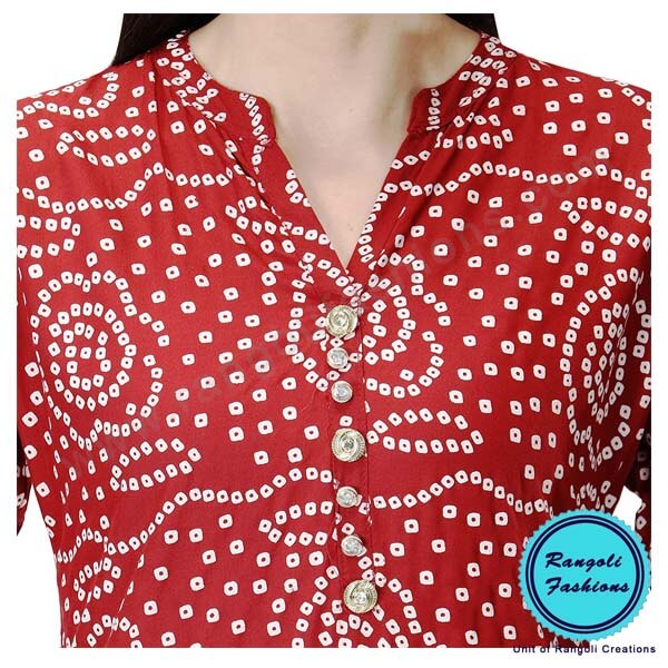 Bandhani Printed Cotton Kurti Red Maroon View 4