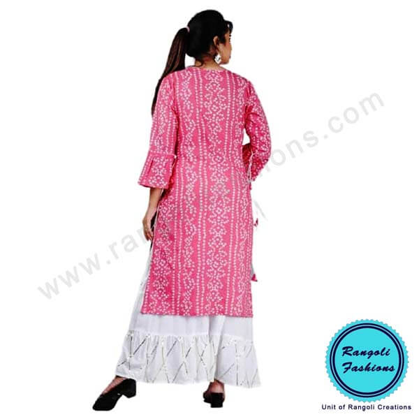 Bandhani Printed Kurti Pink View 1