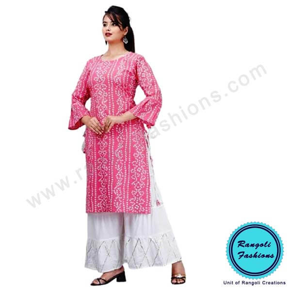 Bandhani Printed Kurti Pink View 2