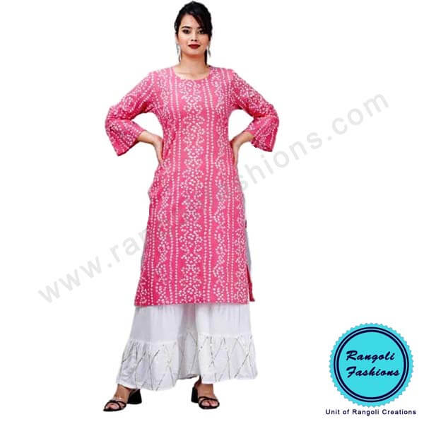 Bandhani Printed Kurti Pink View 3