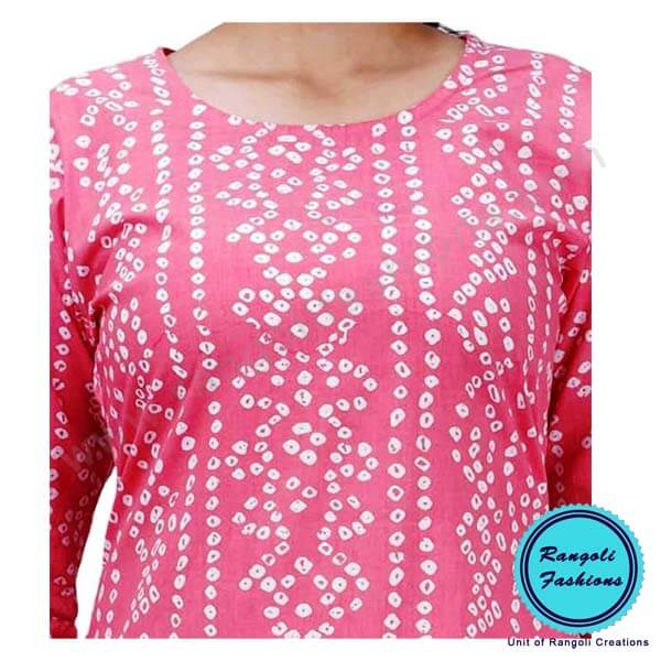 Bandhani Printed Kurti Pink View 4