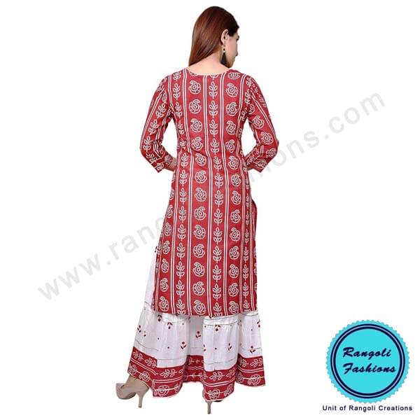 Bandhani Skirt Kurti Red View 1