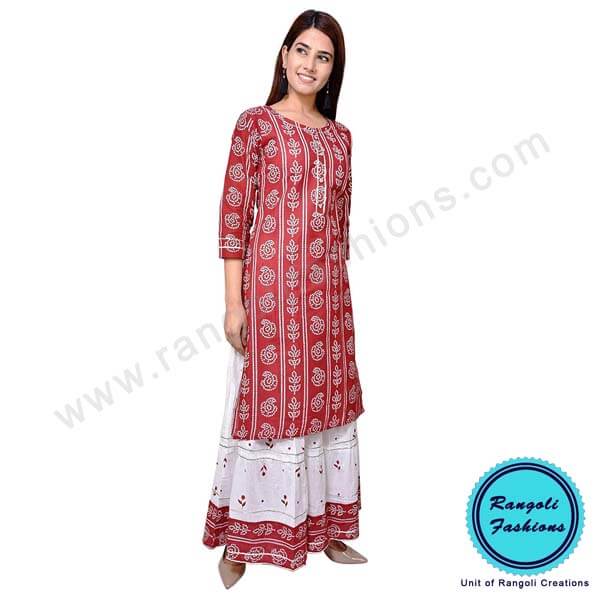 Bandhani Skirt Kurti Red View 2