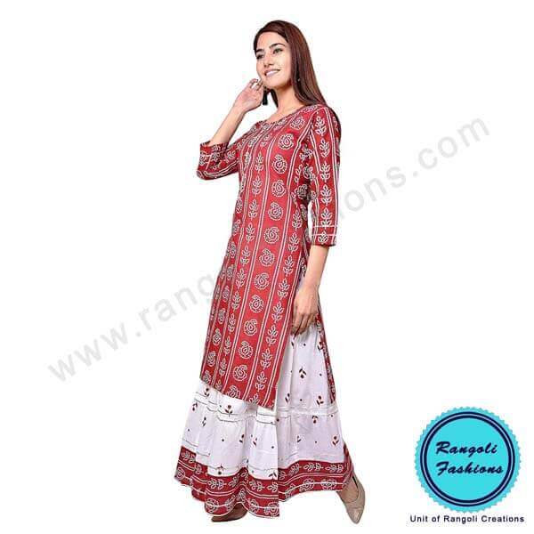 Bandhani Skirt Kurti Red View 4