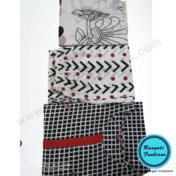 Black and White Cotton Printed Kurti Palazzo View 3