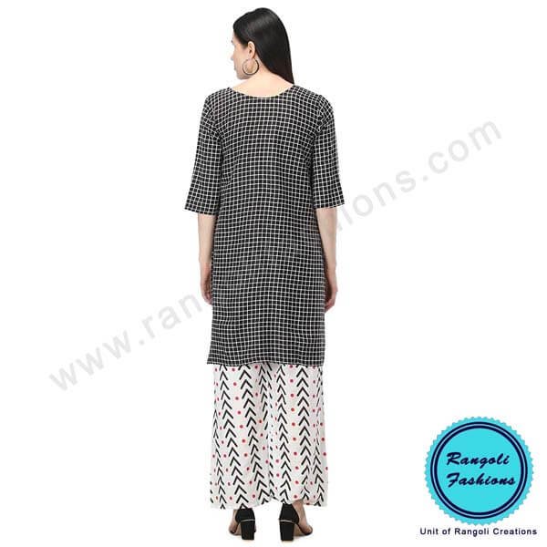 Black and White Cotton Printed Kurti Palazzo View 6