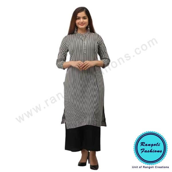 Black and White Stripped Designer Kurti View 1