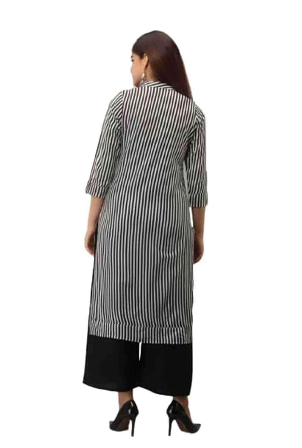 Black and White Stripped Designer Kurti View 2
