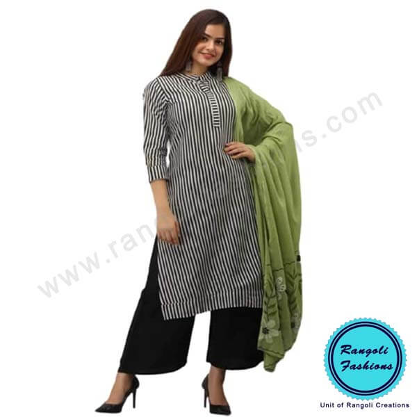 Black and White Stripped Designer Kurti View 4