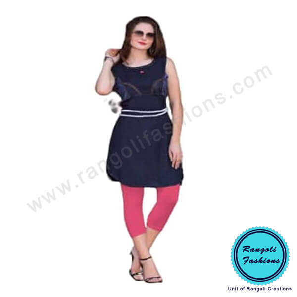 Blue Black Designer Denim Kurti 3