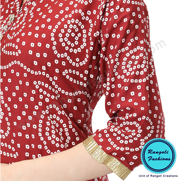 Cotton Kurti Red Bandej Bandhani Print View 1