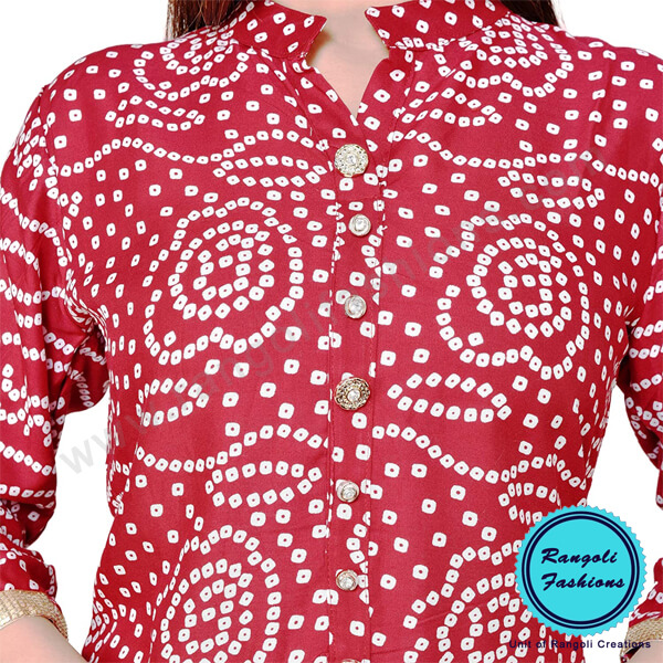 Cotton Kurti Red Bandej Bandhani Print View 4