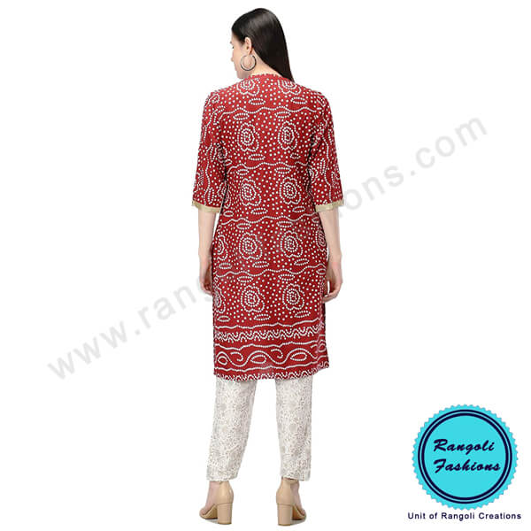 Cotton Kurti Red Bandej Bandhani Print View 7