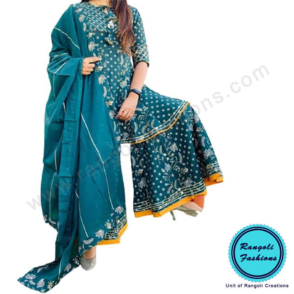 Cotton Peplum Kurti Sharara Dupatta Set 3