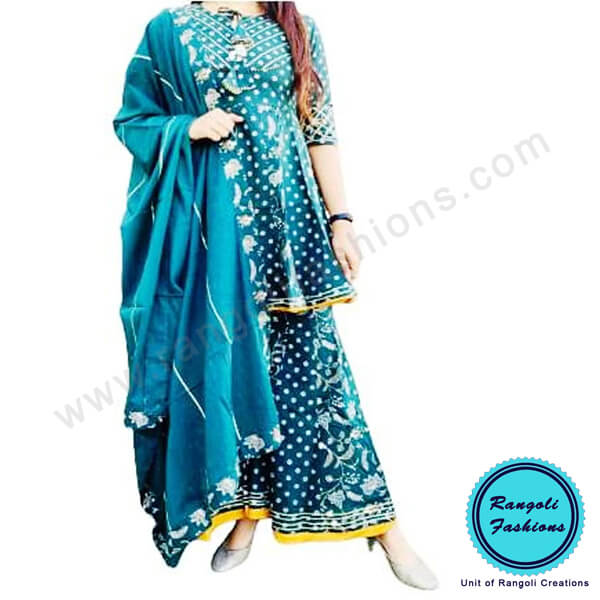 Cotton Peplum Kurti Sharara Dupatta Set 4