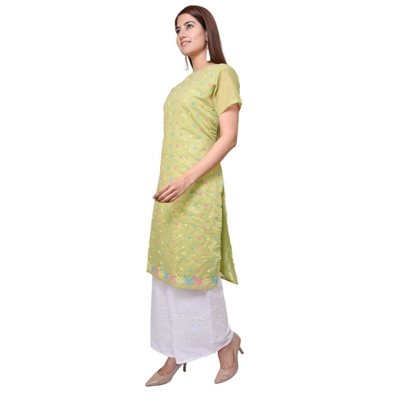 Embroidered Model Cotton Kurti Palazzo View 4
