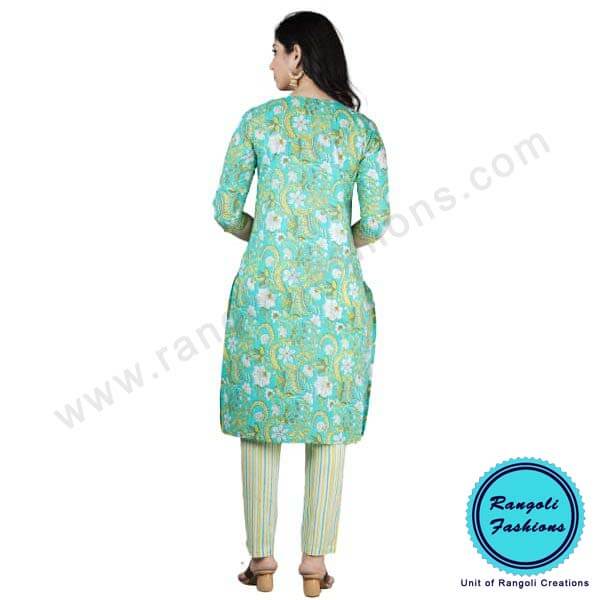 Printed Gottawork Kurti Pant Dupatta Set Green View2