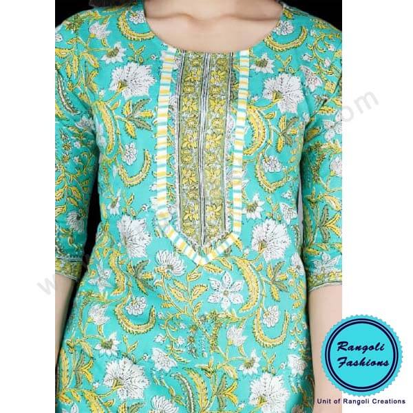 Printed Gottawork Kurti Pant Dupatta Set Green View4
