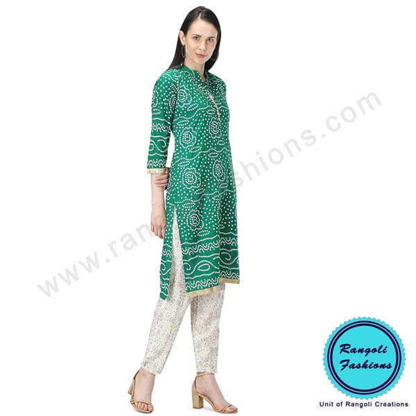 Printed Kurti and Pant Set Green View4