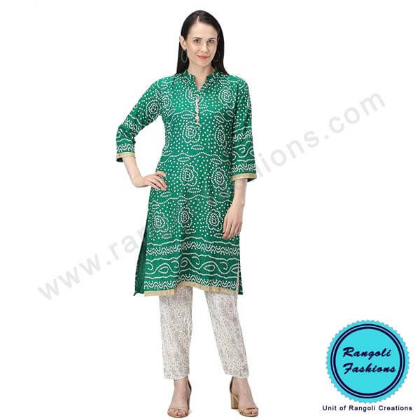 Printed Kurti and Pant Set Green View8