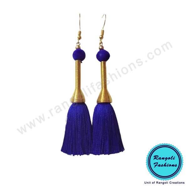 Tassel Earring Silk Thread Blue