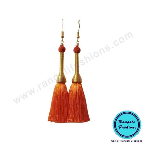 Tassel Earring Silk Thread Orange