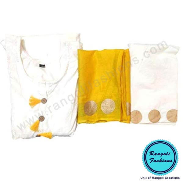 White Bell Kurti Yellow Pant View3